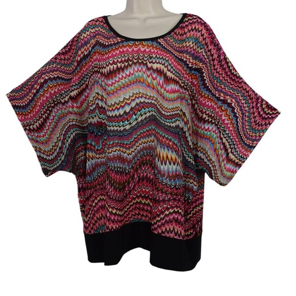 Avenue Tops - Avenue Women Plus Size 3X 4X Colorful Multicolor Chevron Top Banded Hem 1/2 Slv